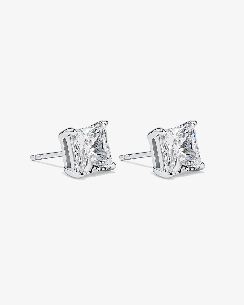 7mm Princess Cubic Zirconia Stud Earrings in Sterling Silver