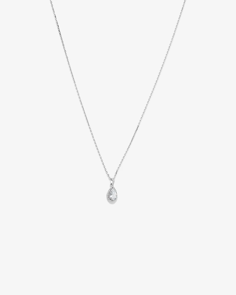Collier Pendentif Halo en Zircon Cubique en Forme de Poire en Argent Sterling