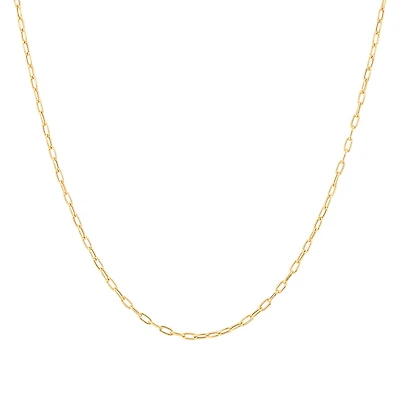 45cm (18”) 2mm-2.5mm Width Hollow Paperclip Chain in 10kt Yellow Gold