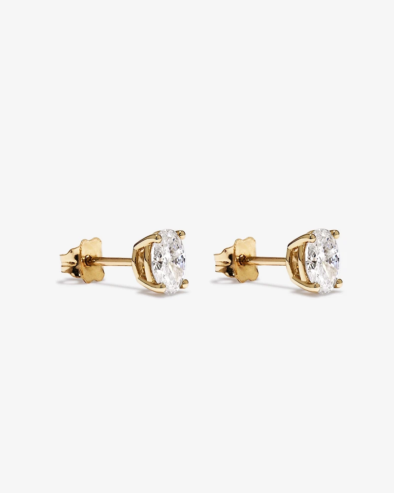 1.00 Carat TW Oval Cut Laboratory-Grown Diamond Solitaire Stud Earrings in 10kt Yellow Gold