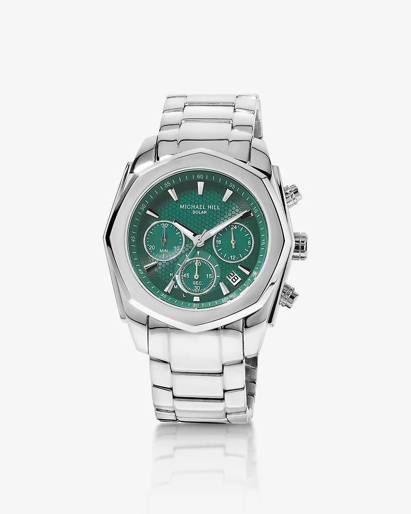 Montre chronographe solaire pour homme en acier inoxydable