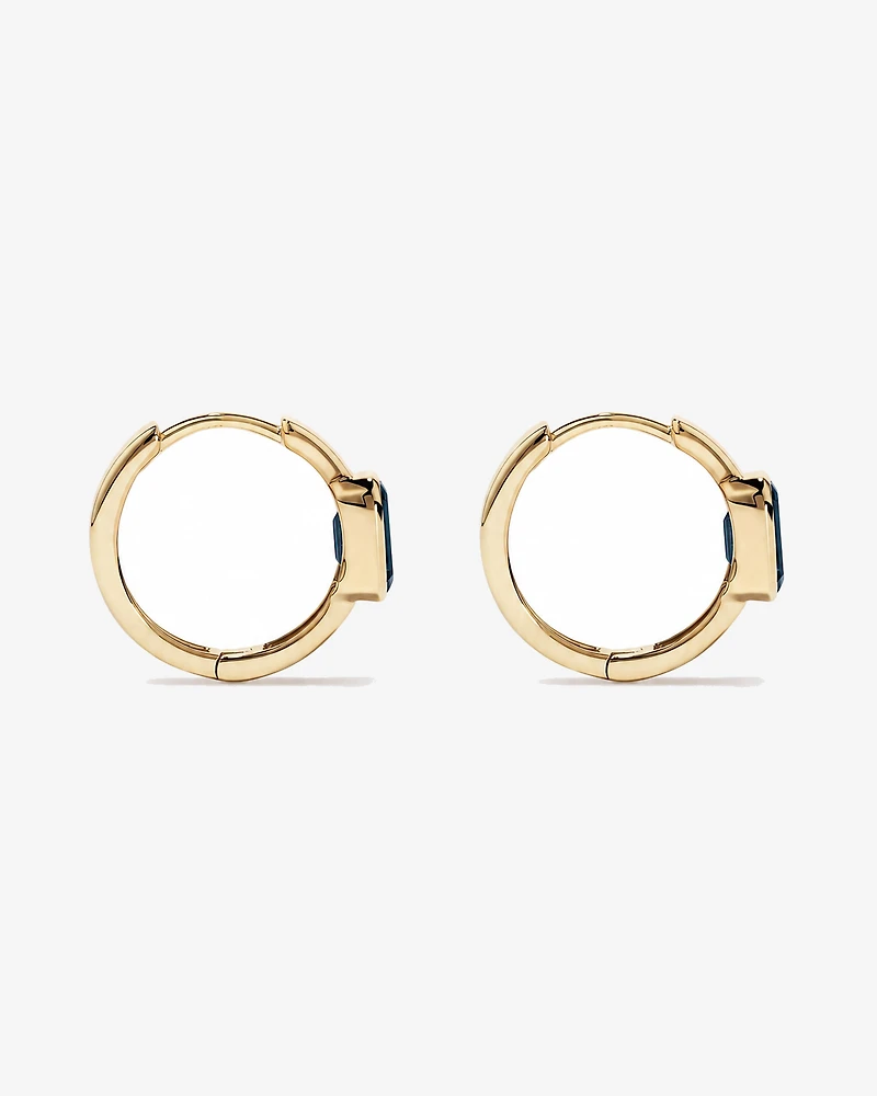 London Blue Topaz Bezel Huggie Earrings in 10kt Yellow Gold