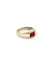 Bezel Set Created Ruby Solitaire Men's Ring 10kt Yellow Gold