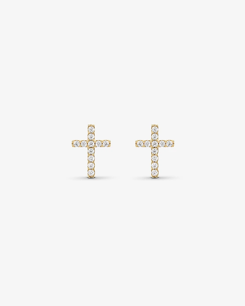 Cubic Zirconia Cross Stud Earrings in 10kt Yellow Gold