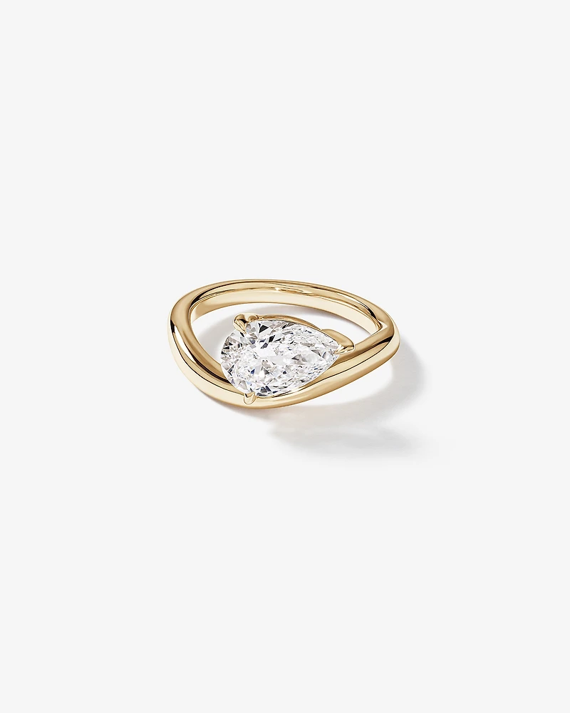 2.00 Carat TW East West Pear Cut Laboratory-Grown Diamond Wave Engagement Ring in 14kt Yellow Gold