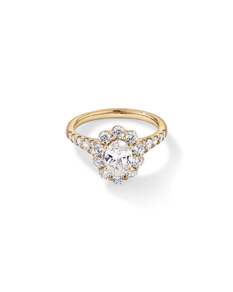 2.15 Carat TW Oval Halo Laboratory-Grown Diamond Ring 14kt Yellow Gold