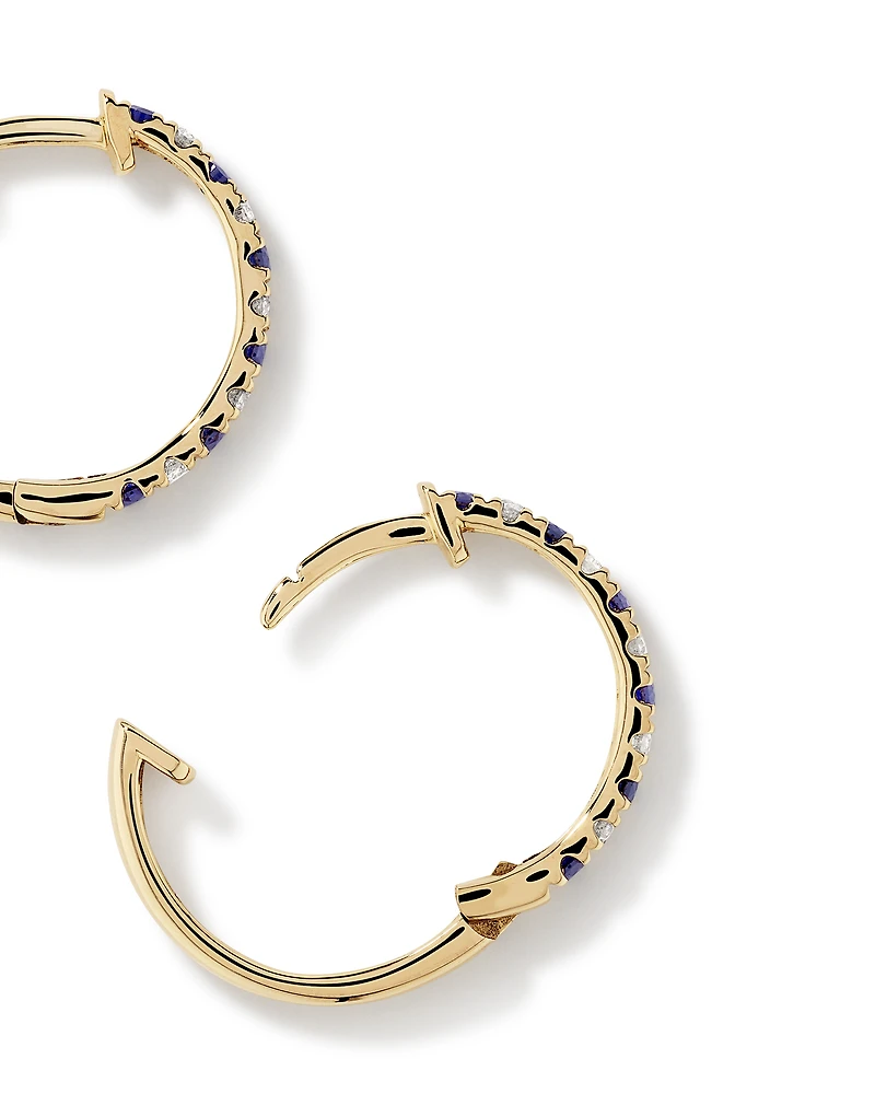 0.22 Carat TW Diamond and Created Sapphire Huggie Hoop Earrings in 10kt Yellow Gold