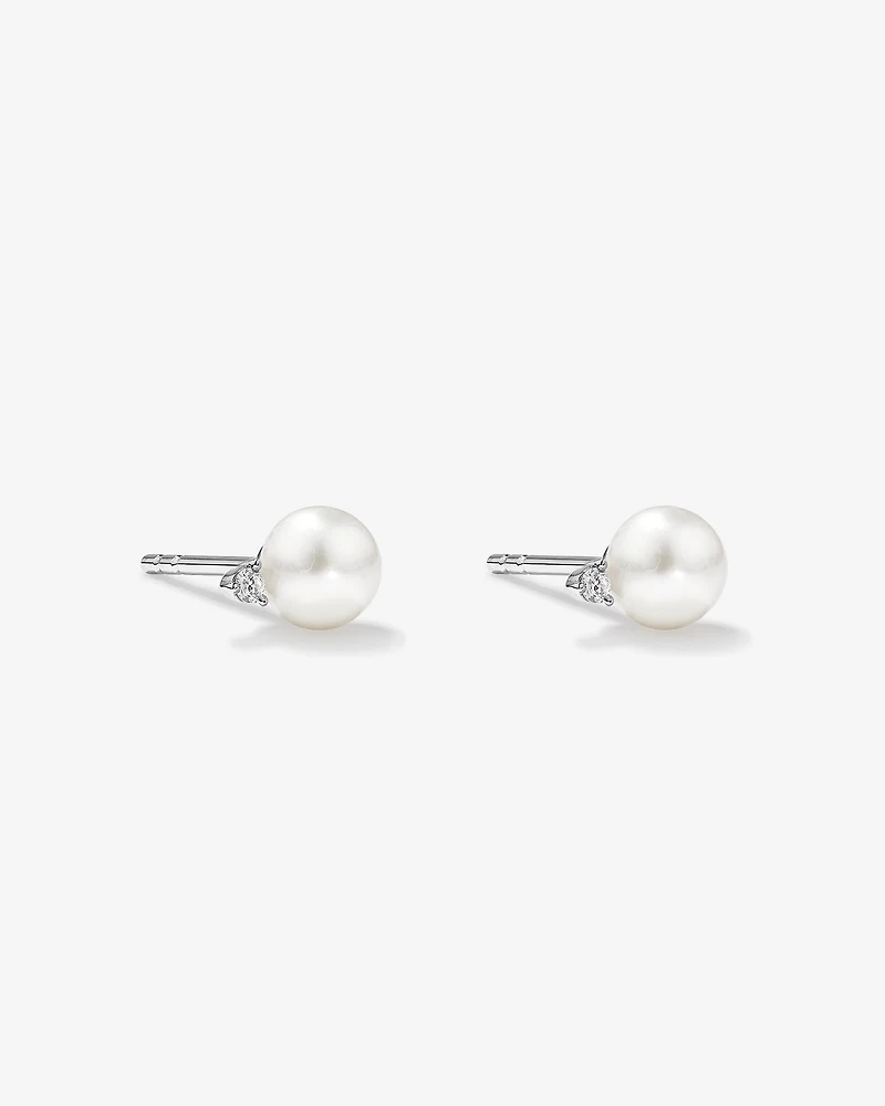 5mm Cultured Freshwater Pearl and Diamond Stud Earrings in Sterling Silver