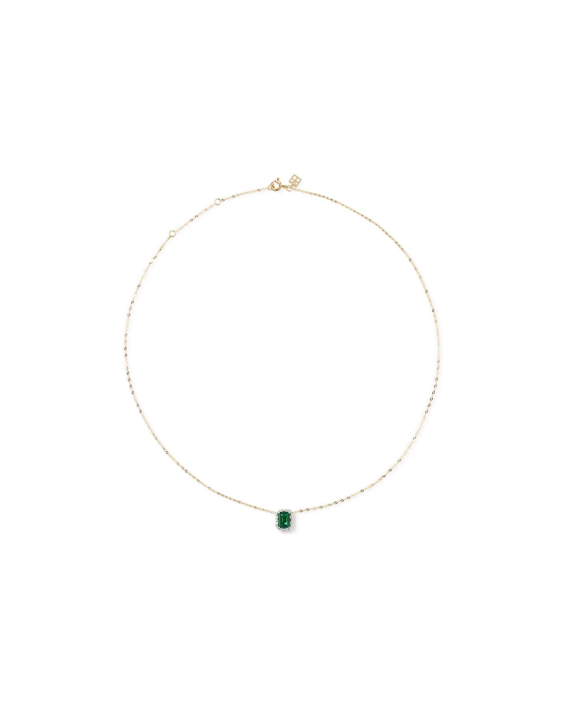 Emerald Cut Green Created Emerald and Lab-Grown Diamond Halo Stud Earrings and Pendant Necklace Set in 10kt Yellow Gold and Rhodium