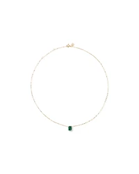 Emerald Cut Green Created Emerald and Lab-Grown Diamond Halo Stud Earrings and Pendant Necklace Set in 10kt Yellow Gold and Rhodium