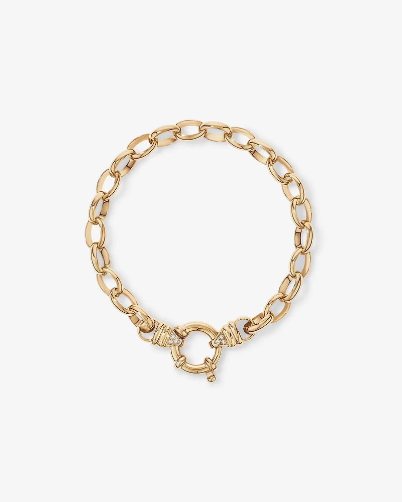 Bracelet à chaîne belcher en or jaune 10 K de 19 cm serti de diamants, largeur de 7 à 7,5 mm