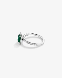 Emerald Cut Green Emerald Gemstone and 0.60 Carat TW Diamond Halo Ring in 14kt White Gold
