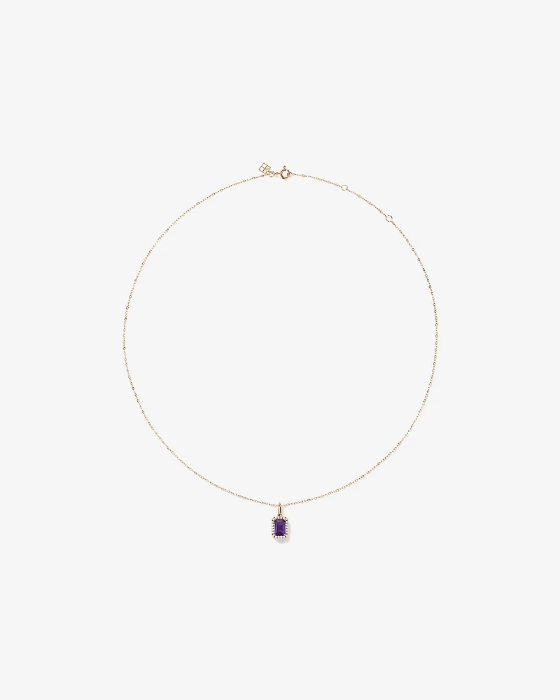 Pendentif halo Améthyste taille émeraude avec diamants et chaîne en or jaune 10 ct