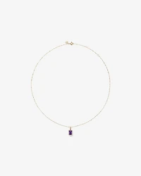 Pendentif halo Améthyste taille émeraude avec diamants et chaîne en or jaune 10 ct