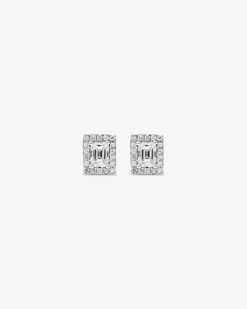 0.46 Carat TW Emerald Diamond Halo Stud Earrings in 10kt White Gold