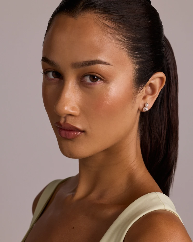 Snowman Stud Earrings with Cultured Freshwater Pearls in Sterling Silver