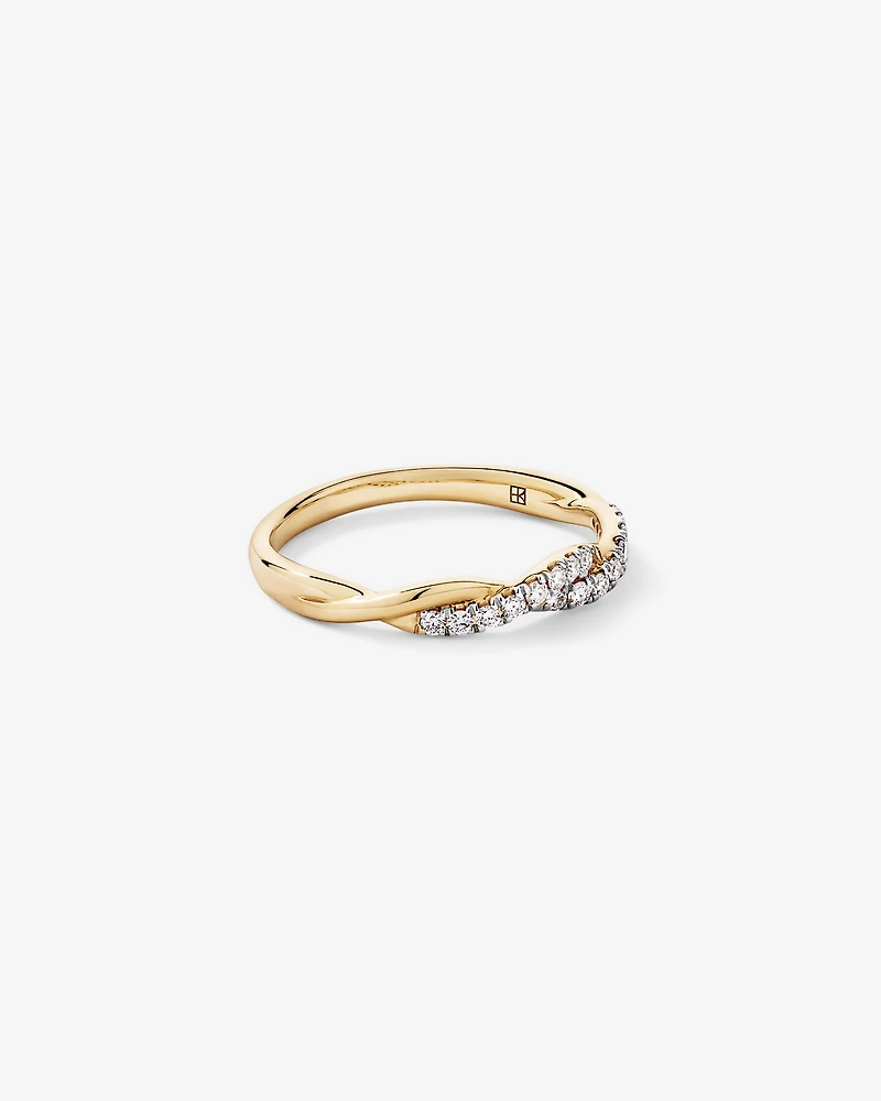 Alliance torsadée en or jaune 14 carats rhodié, sertie d'un diamant rond brillant de synthèse 0,16 carat