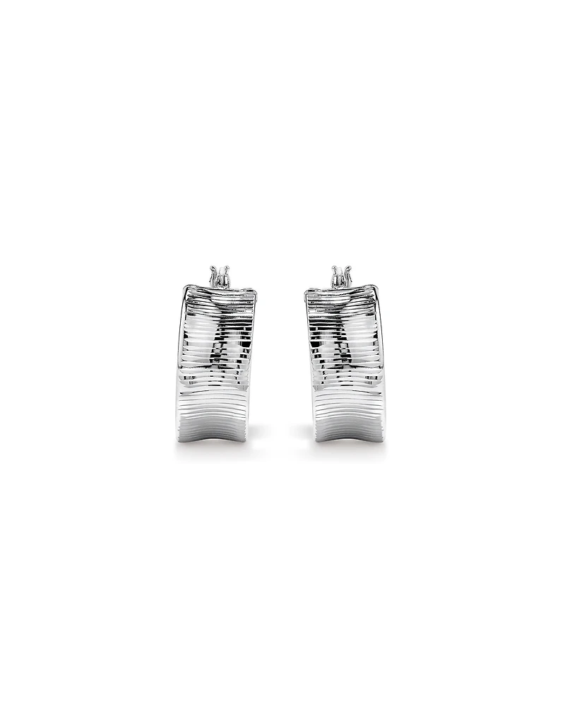 Boucles d'oreilles huggies créoles évasées à nervures de 8 mm en argent sterling