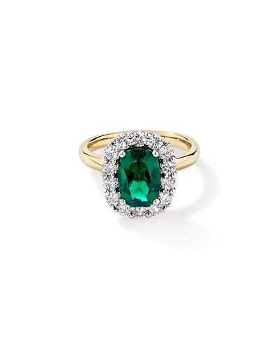 Created Emerald & 0.96 Carat TW Laboratory-Grown Diamond Halo Ring 10kt Yellow White Gold