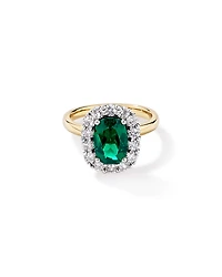 Created Emerald & 0.96 Carat TW Laboratory-Grown Diamond Halo Ring 10kt Yellow White Gold