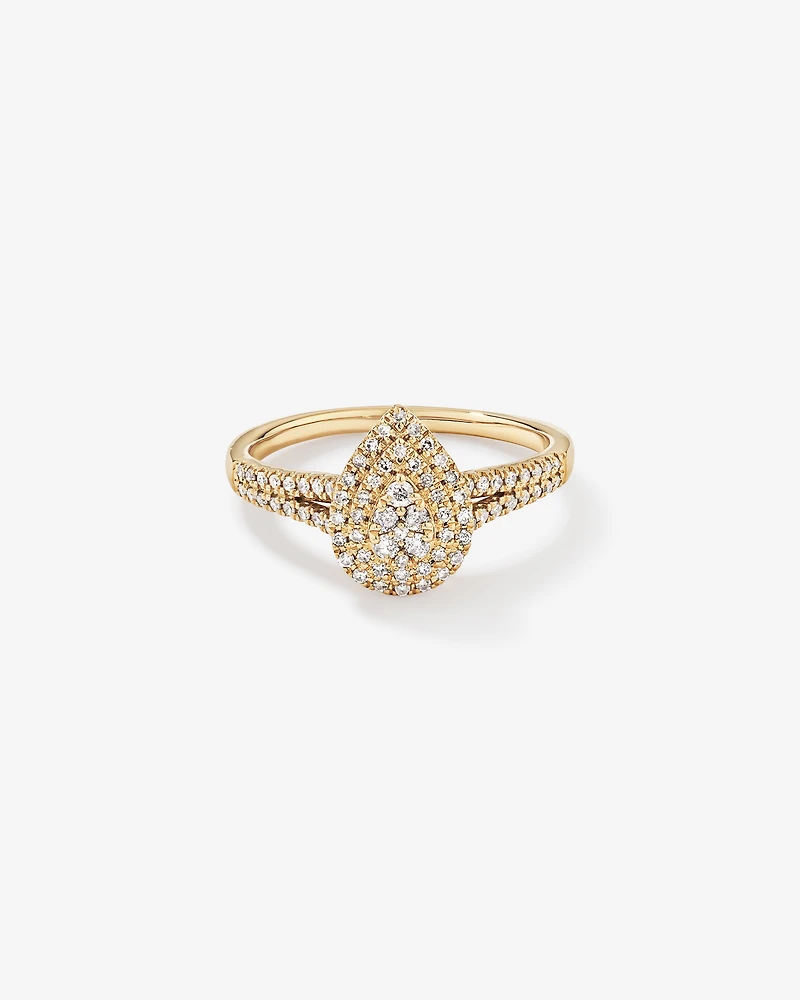 Bague halo de diamants en forme de poire de 0,30 carat en or jaune 10 kt