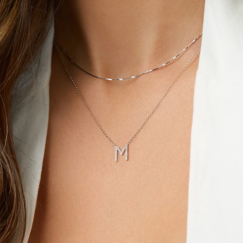 M' Initial necklace with 0.10 Carat TW of Diamonds in 10kt White Gold