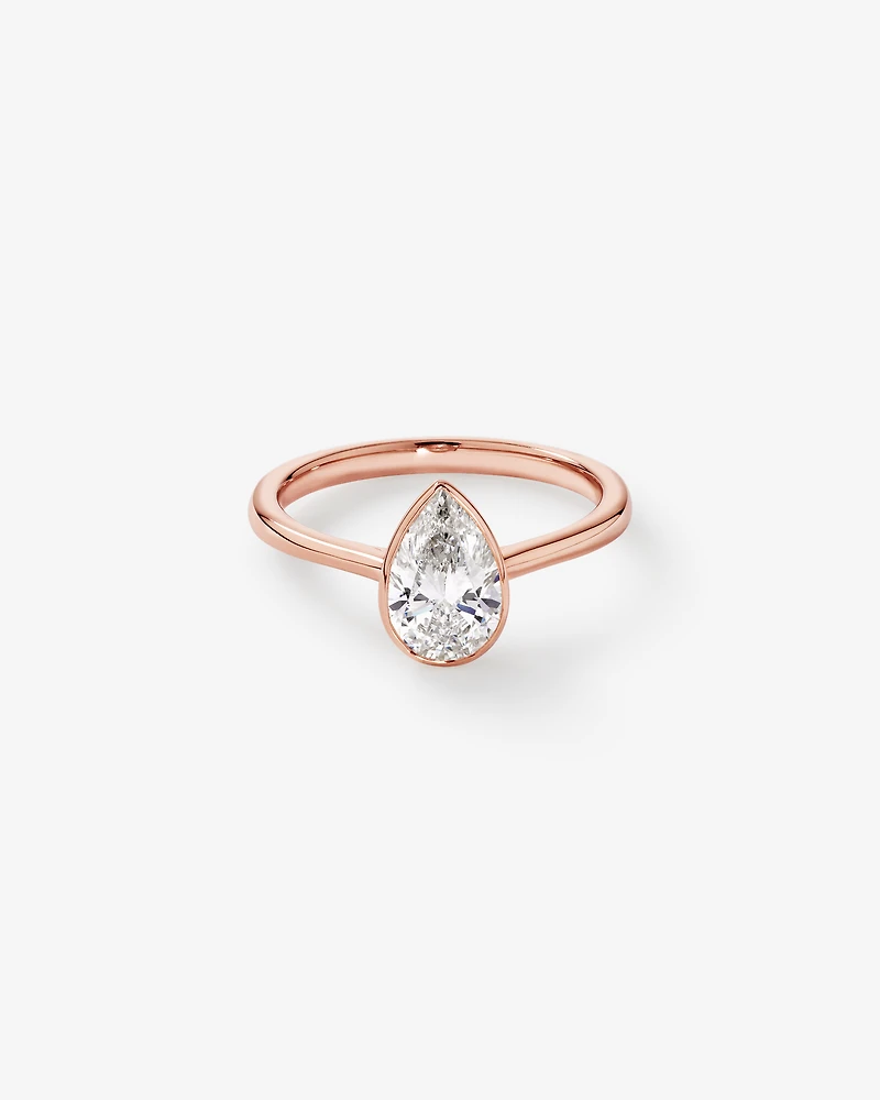 1.25 Carat TW Pear Cut Laboratory-Grown Diamond Solitaire Bezel Set Engagement Ring in 14kt Rose Gold