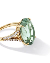 Oval Green Amethyst & 0.33 Carat TW Diamond Split Shank Ring 10kt Yellow Gold