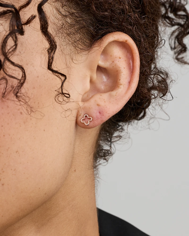 4 Leaf Clover Stud Earrings With Diamonds In 10kt Rose Gold