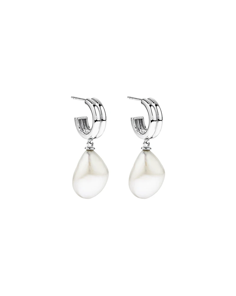 Two-Row Cultured Freshwater Baroque Pearl Drop Earrings in Sterling Silver