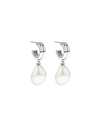 Two-Row Cultured Freshwater Baroque Pearl Drop Earrings in Sterling Silver