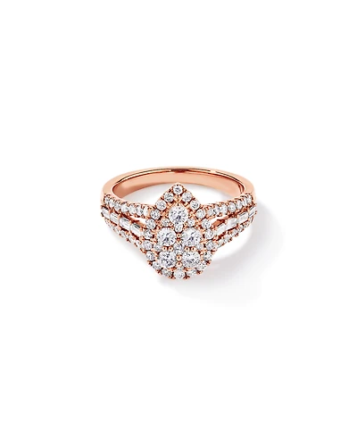 1.25 Carat TW Round Brilliant and Baguette Cluster Diamond Ring in 14kt Rose Gold