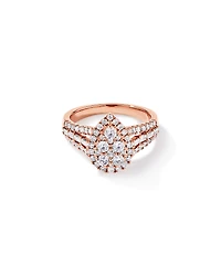 1.25 Carat TW Round Brilliant and Baguette Cluster Diamond Ring in 14kt Rose Gold