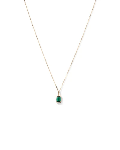 Emerald Cut Green Created Emerald Gemstone and  Diamond Halo Pendant with Chain in 10kt Yellow Gold