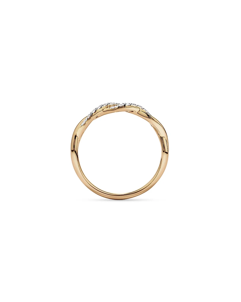 Alliance torsadée en or jaune 14 carats rhodié, sertie d'un diamant rond brillant de synthèse 0,16 carat