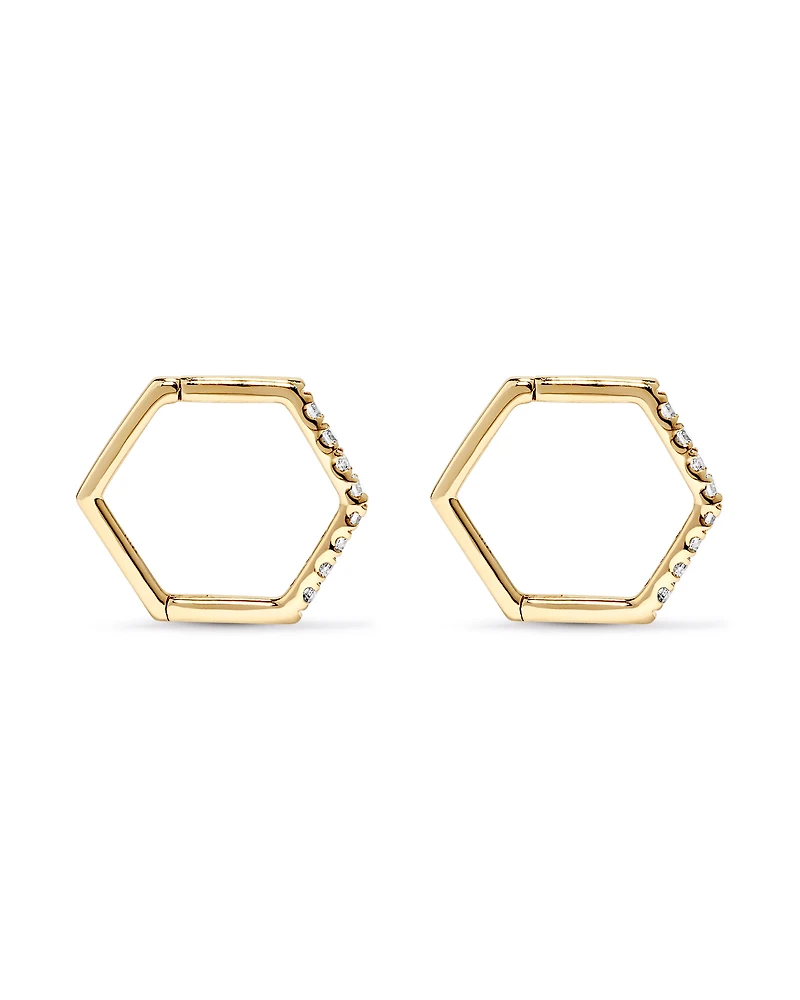 Diamond Angled Hoop Earrings in 10kt Gold