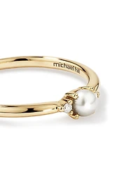 3 Stone Ring with Cultured Freshwater Pearl & Diamonds in 10kt Yellow Gold