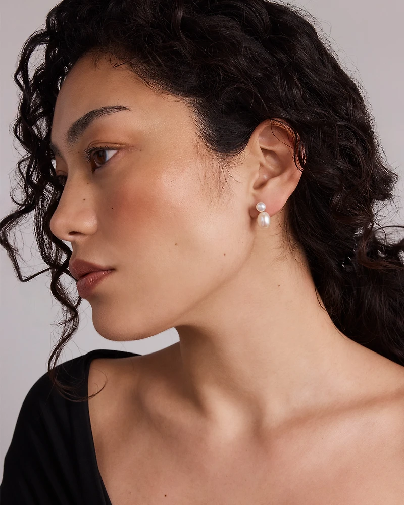 Pendants d'oreilles en barre de 6 à 6,5 mm en or jaune 10 K avec perles baroques d'eau douce de culture