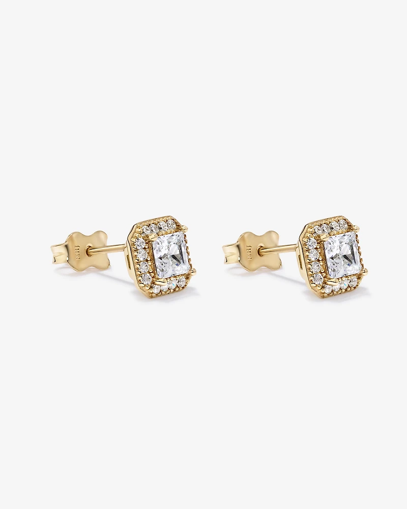 Boucle d’oreille halo en vermeil 18 ct avec zirconiums cubiques