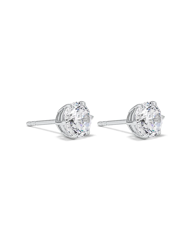 Boucles d'Oreilles Clous en Zircon Cubique Rond Brillant de 7,3 mm en Argent Sterling