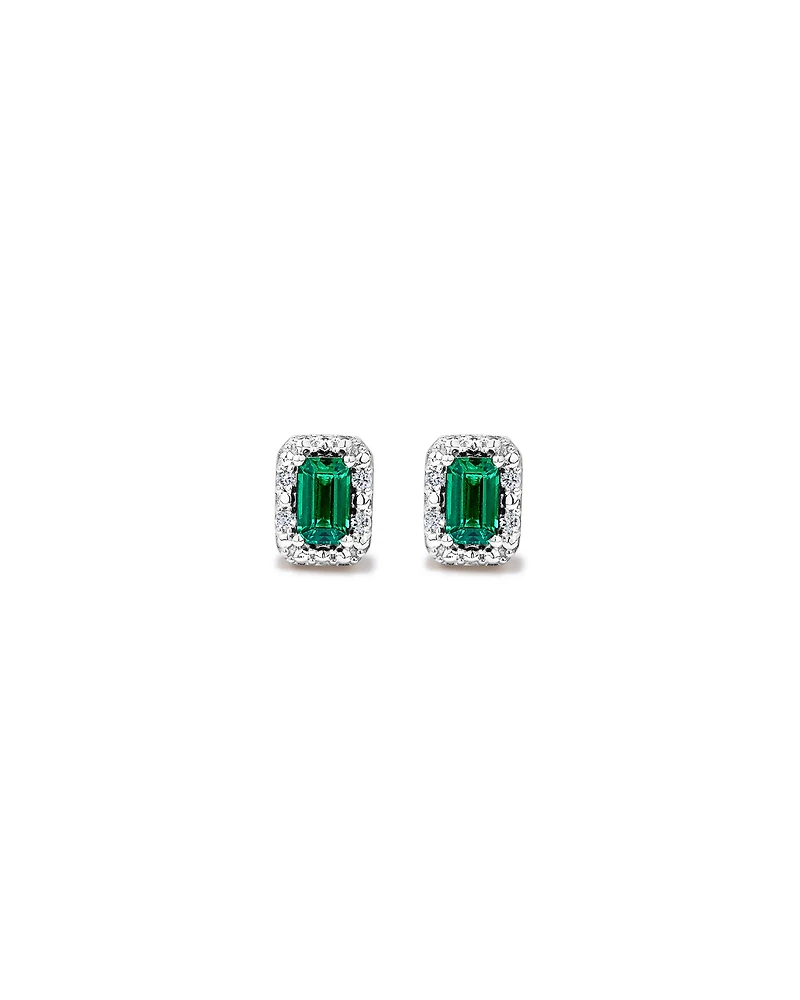 Created Emerald & 0.10 Carat TW Laboratory-Grown Diamond Halo Ring in 10kt White Gold