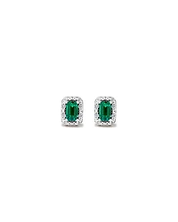 Created Emerald & 0.10 Carat TW Laboratory-Grown Diamond Halo Ring in 10kt White Gold
