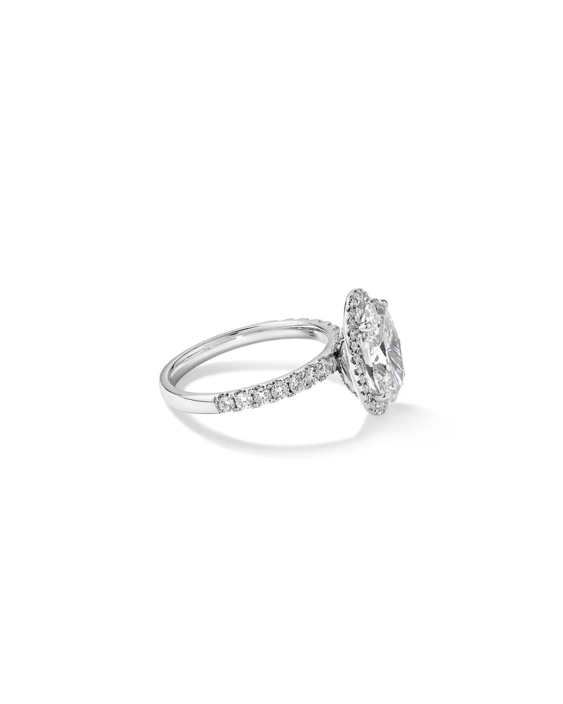 3.60 Carat TW Oval Cut Laboratory-Grown Diamond Halo Engagement Ring in 18kt White Gold