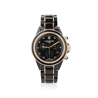 Chronograph Watch with 0.50 Carat TW of Diamonds Black Ceramic & Rose Tone Stainless Steel