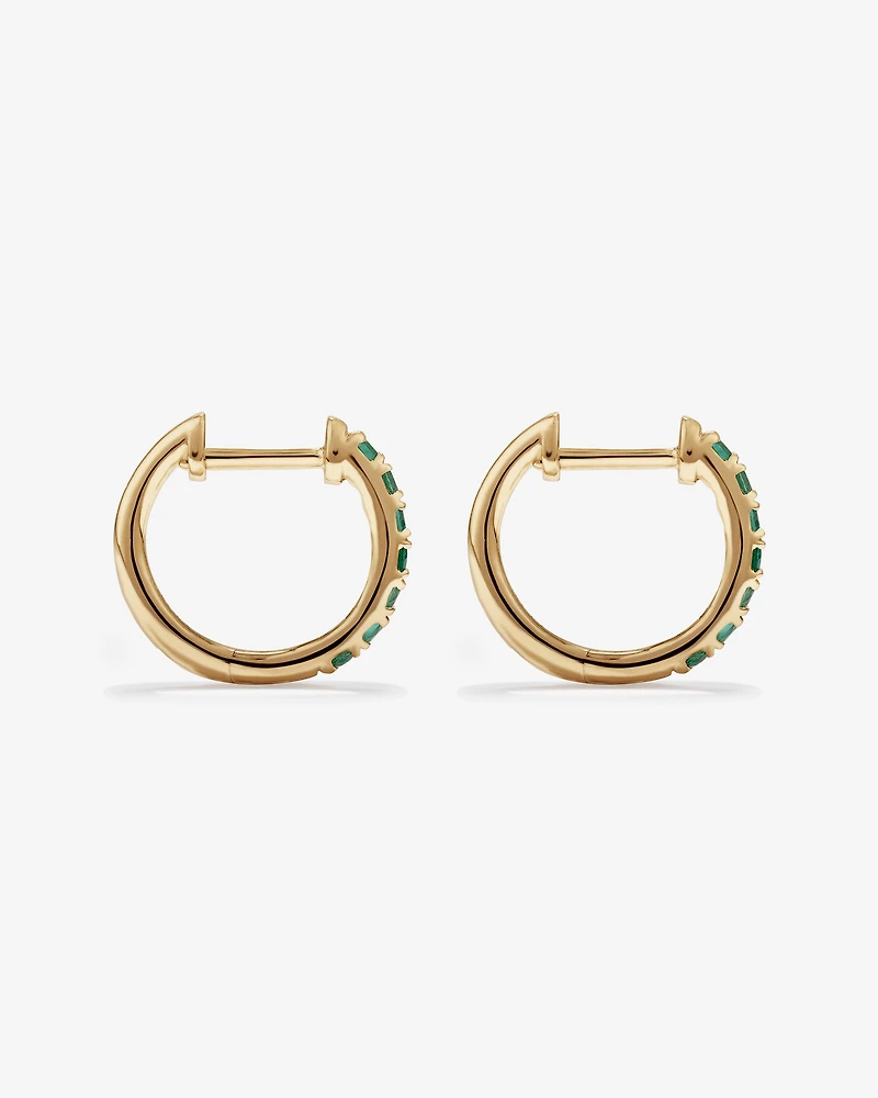 Huggie Earrings with Emerald in 10kt Yellow Gold