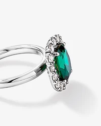 Created Emerald & 0.96 Carat TW Laboratory-Grown Diamond Halo Ring 10kt Gold