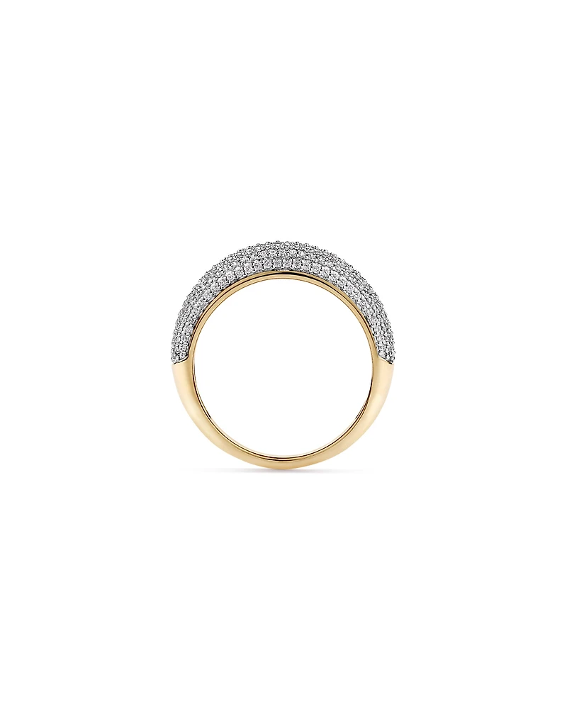 Anneau dôme pavé avec zirconie cubique en Vermeil 18 kt - 8 mm
