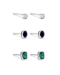 Laboratory-Grown Diamond, Created Emerald & Created Sapphire Stud Gift Set in Silver
