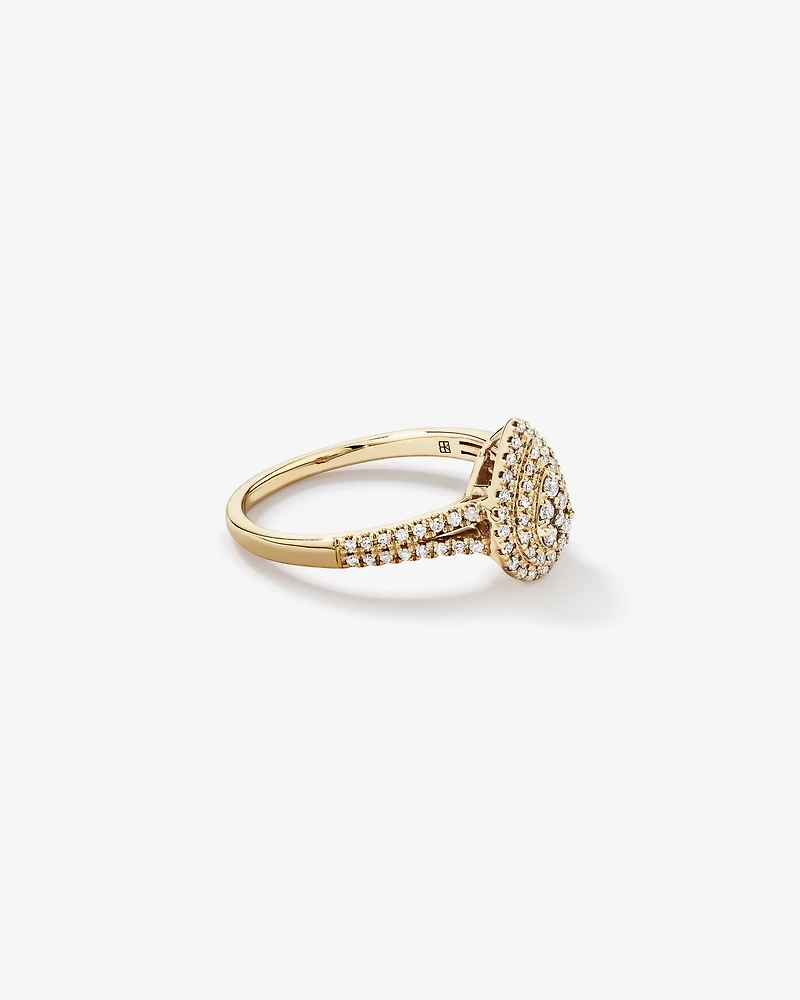 0.30 Carat TW Pear Shaped Cluster Halo Diamond Ring in 10kt Yellow Gold