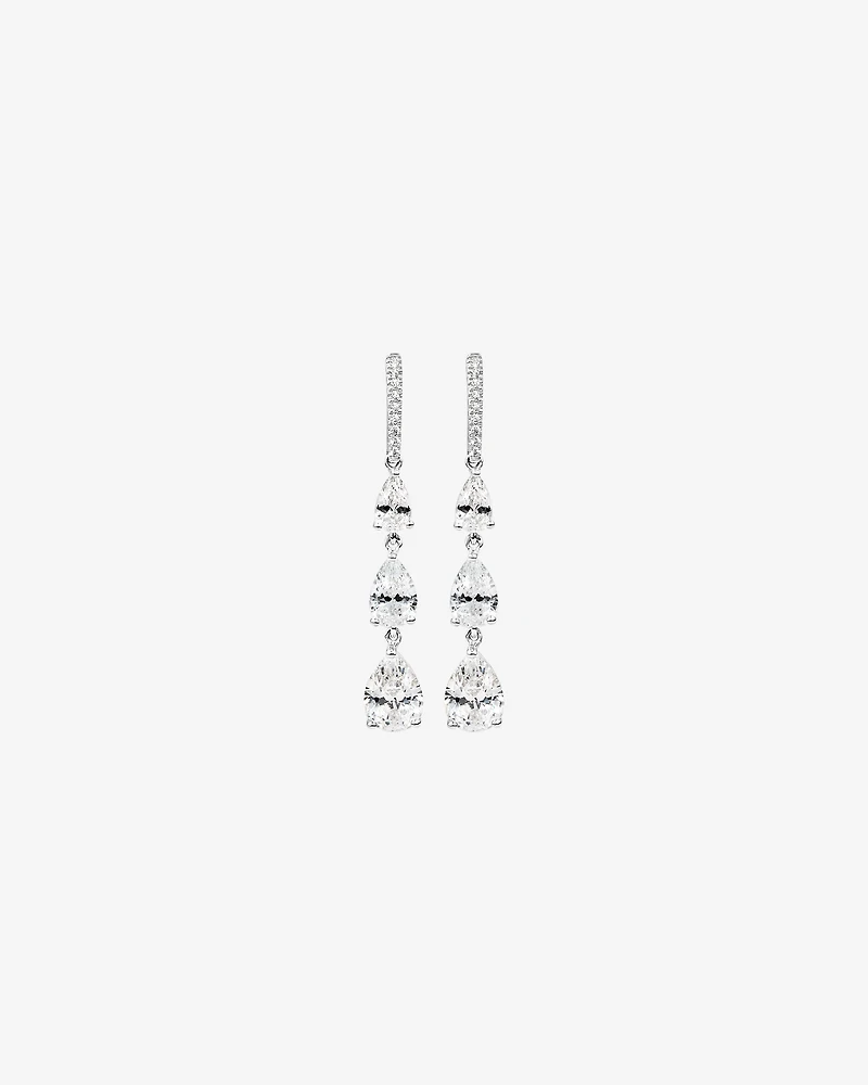 Pear Shape Cubic Zirconia Triple Drop Stud Earrings in Sterling Silver